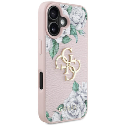 Deksel for Apple iPhone 16, Guess, 4G Grained Roses Big Logo, Rosa