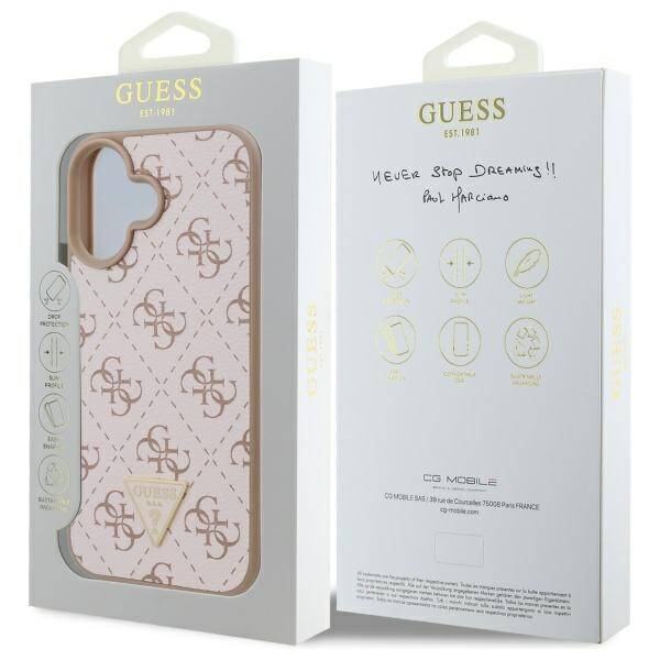 Deksel for Apple iPhone 16, Guess, 4G Triangle Logo, Hvit