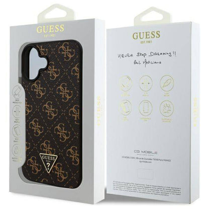 Deksel for Apple iPhone 16, Guess, 4G Triangle Logo, Svart