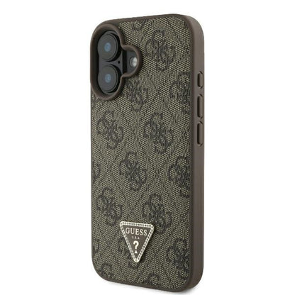 Deksel for Apple iPhone 16, Guess, 4G Triangle Strass, Brun
