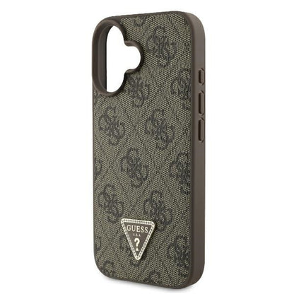 Deksel for Apple iPhone 16, Guess, Crossbody 4G Triangle Strass, Brun