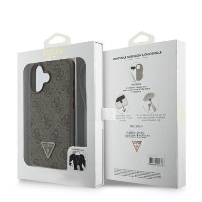 Deksel for Apple iPhone 16, Guess, Crossbody 4G Triangle Strass, Brun