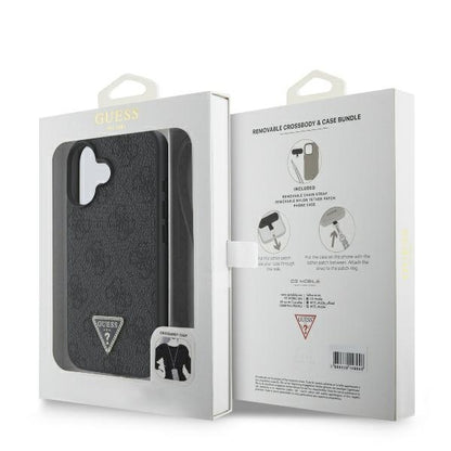 Deksel for Apple iPhone 16, Guess, Crossbody 4G Triangle Strass, Svart