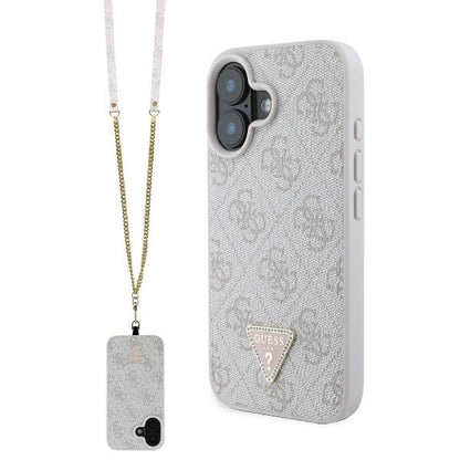 Deksel for Apple iPhone 16, Guess, Crossbody 4G Triangle Strass, Rosa