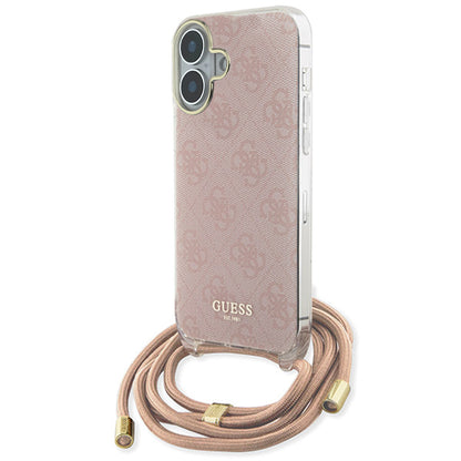 Deksel for Apple iPhone 16, Guess, Crossbody Cord 4G Print, Rosa