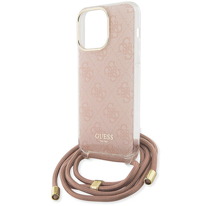 Deksel for Apple iPhone 16, Guess, Crossbody Cord 4G Print, Rosa