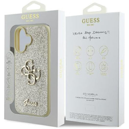 Deksel for Apple iPhone 16, Guess, Fixed Glitter Big 4G, Gull