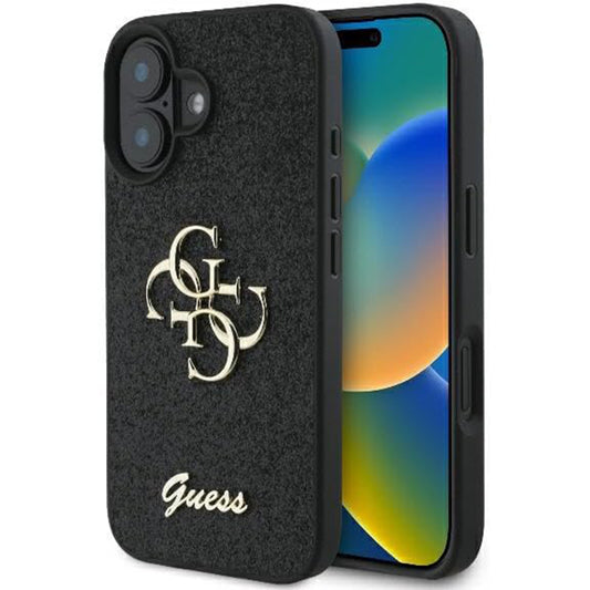 Deksel for Apple iPhone 16, Guess, Fixed Glitter Big 4G, Svart