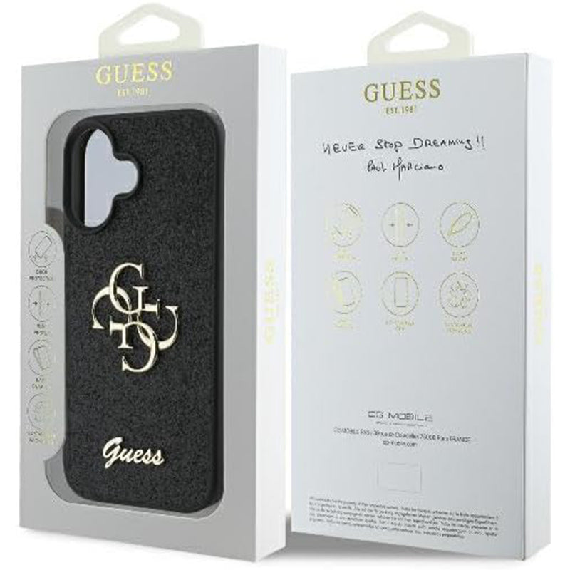 Deksel for Apple iPhone 16, Guess, Fixed Glitter Big 4G, Svart