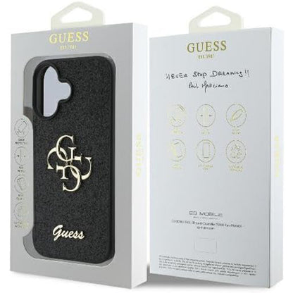 Deksel for Apple iPhone 16, Guess, Fixed Glitter Big 4G, Svart