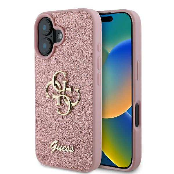 Deksel for Apple iPhone 16, Guess, Fixed Glitter Big 4G, Rosa