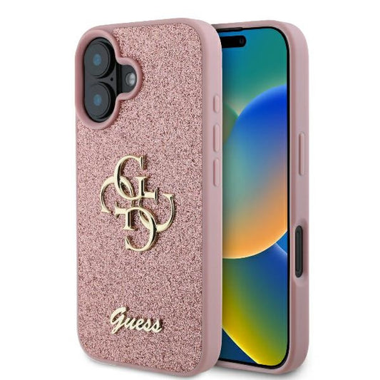 Deksel for Apple iPhone 16, Guess, Fixed Glitter Big 4G, Rosa