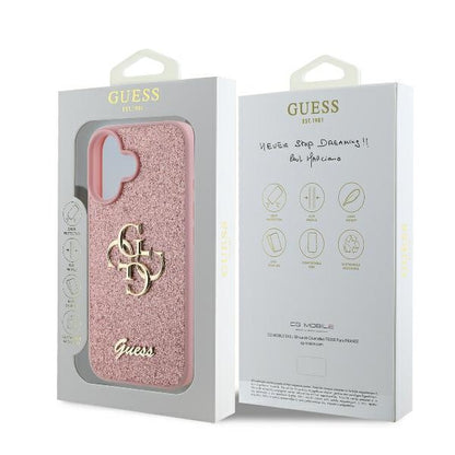 Deksel for Apple iPhone 16, Guess, Fixed Glitter Big 4G, Rosa