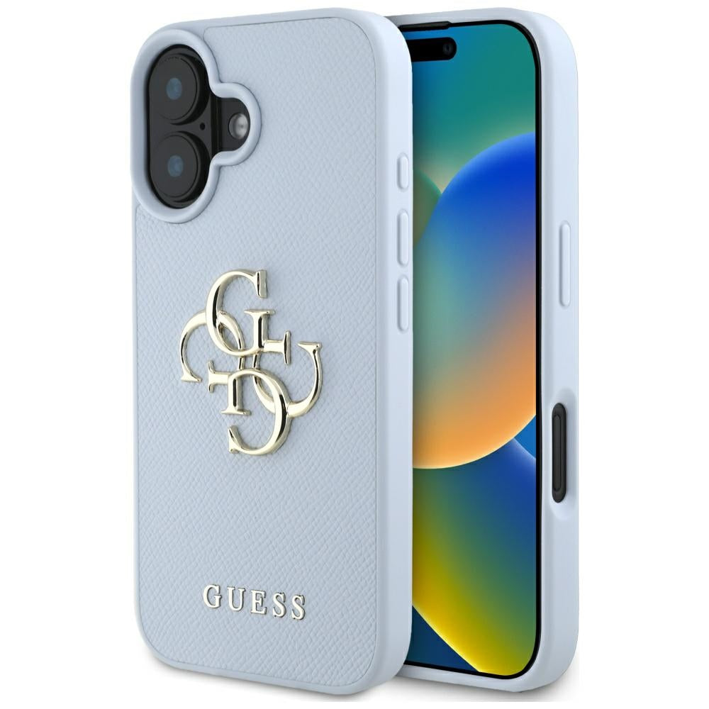 Deksel for Apple iPhone 16, Guess, Grained Big 4G Logo Small Classic Logo, Blå