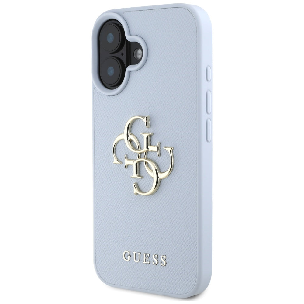 Deksel for Apple iPhone 16, Guess, Grained Big 4G Logo Small Classic Logo, Blå