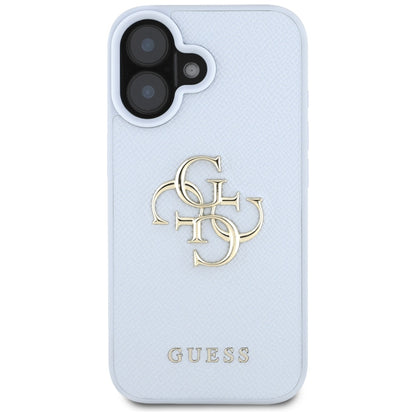 Deksel for Apple iPhone 16, Guess, Grained Big 4G Logo Small Classic Logo, Blå