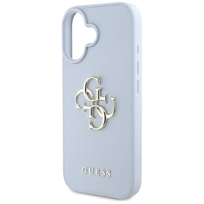 Deksel for Apple iPhone 16, Guess, Grained Big 4G Logo Small Classic Logo, Blå