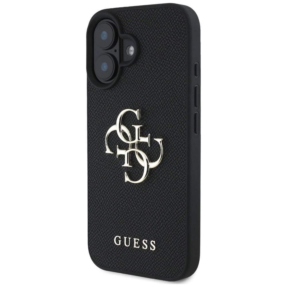 Deksel for Apple iPhone 16, Guess, Grained Big 4G Logo Small Classic Logo, Svart