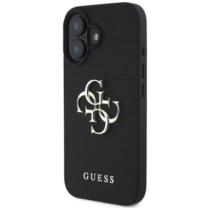 Deksel for Apple iPhone 16, Guess, Grained Big 4G Logo Small Classic Logo, Svart