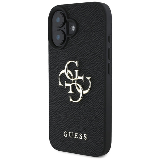 Deksel for Apple iPhone 16, Guess, Grained Big 4G Logo Small Classic Logo, Svart