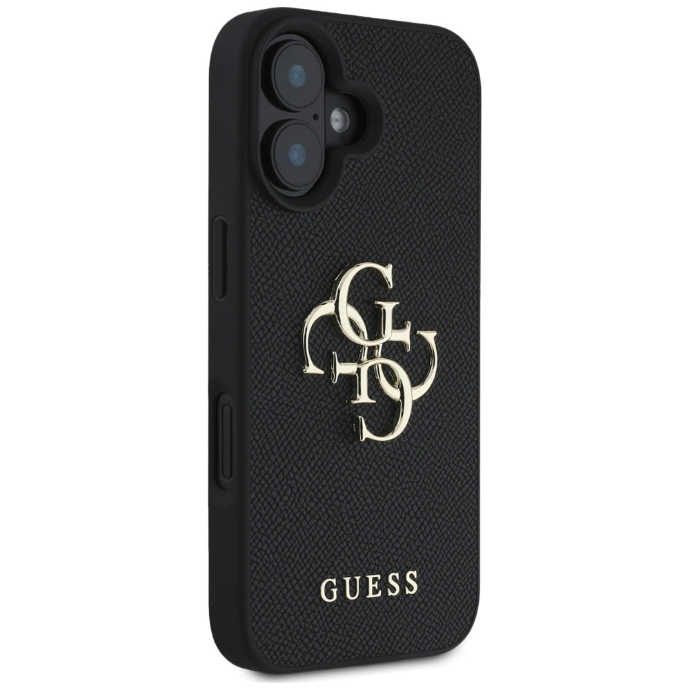 Deksel for Apple iPhone 16, Guess, Grained Big 4G Logo Small Classic Logo, Svart