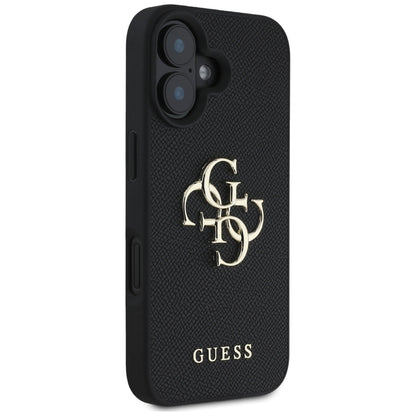 Deksel for Apple iPhone 16, Guess, Grained Big 4G Logo Small Classic Logo, Svart