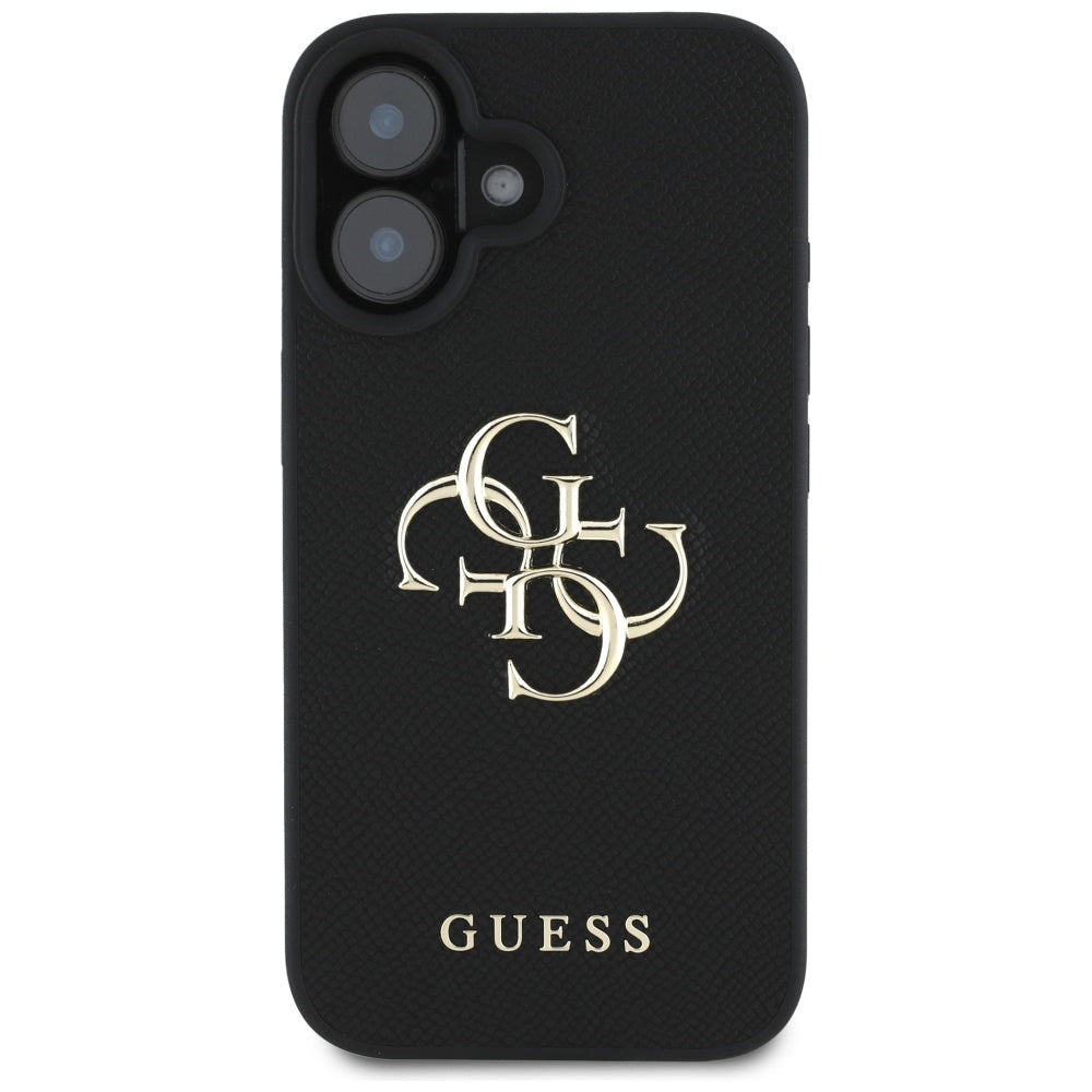 Deksel for Apple iPhone 16, Guess, Grained Big 4G Logo Small Classic Logo, Svart