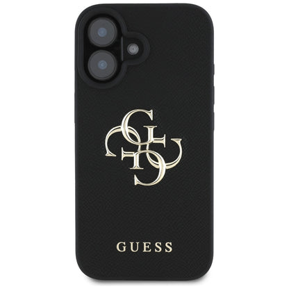 Deksel for Apple iPhone 16, Guess, Grained Big 4G Logo Small Classic Logo, Svart