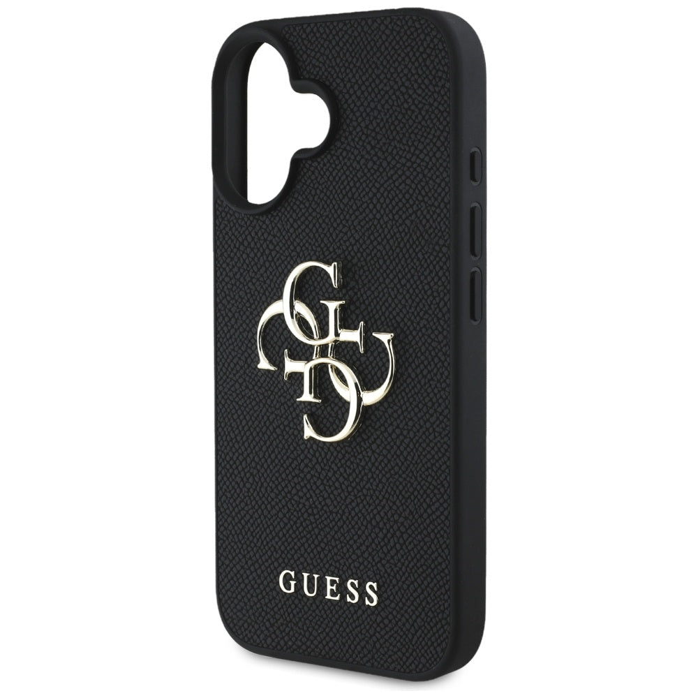 Deksel for Apple iPhone 16, Guess, Grained Big 4G Logo Small Classic Logo, Svart