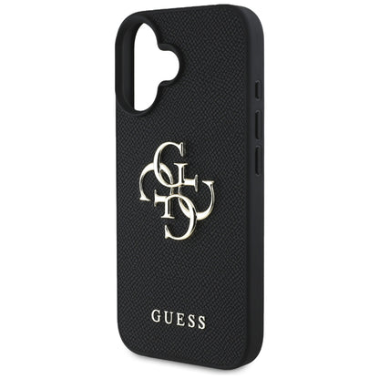 Deksel for Apple iPhone 16, Guess, Grained Big 4G Logo Small Classic Logo, Svart
