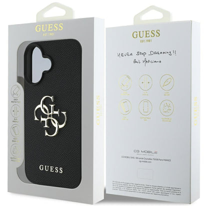 Deksel for Apple iPhone 16, Guess, Grained Big 4G Logo Small Classic Logo, Svart