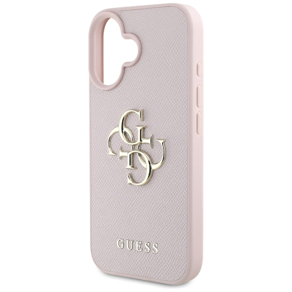 Deksel for Apple iPhone 16, Guess, Grained Big 4G Logo Small Classic Logo, Rosa