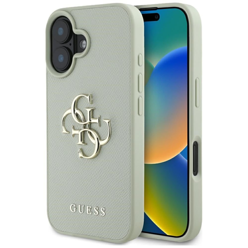 Deksel for Apple iPhone 16, Guess, Grained Big 4G Logo Small Classic Logo, Grønn