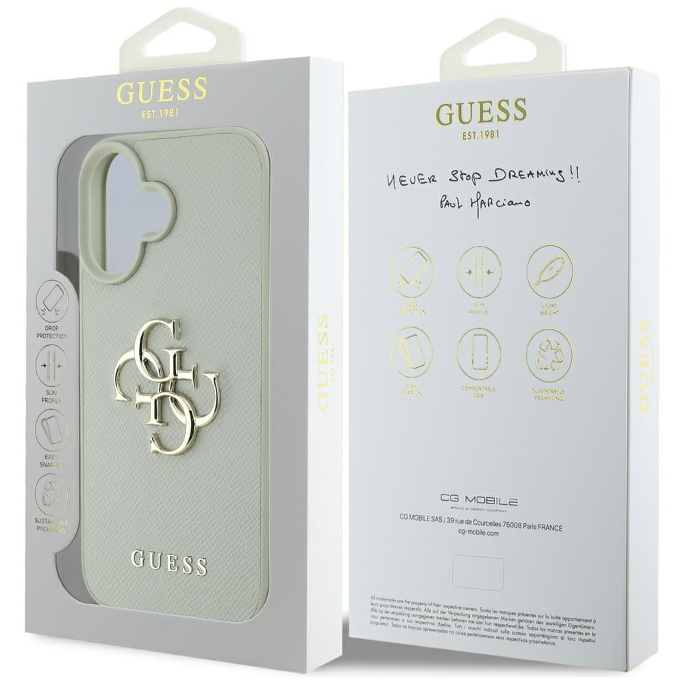Deksel for Apple iPhone 16, Guess, Grained Big 4G Logo Small Classic Logo, Grønn