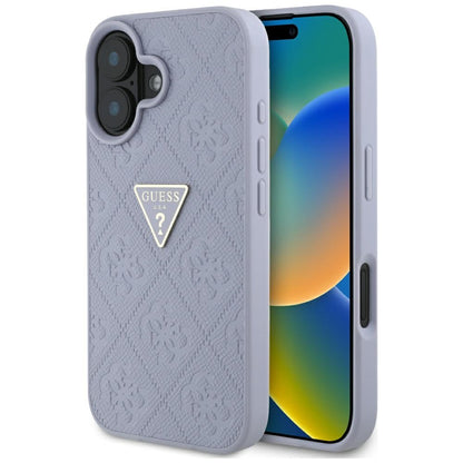 Deksel for Apple iPhone 16, Guess, Hot Stamp 4G Pattern Triangle Logo, Lys Lilla