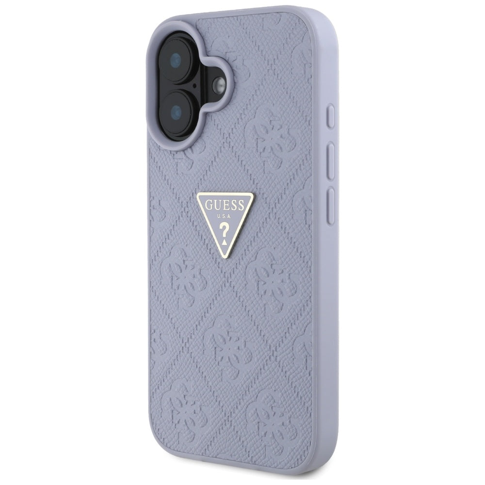 Deksel for Apple iPhone 16, Guess, Hot Stamp 4G Pattern Triangle Logo, Lys Lilla