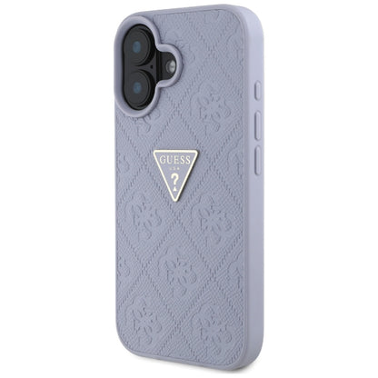 Deksel for Apple iPhone 16, Guess, Hot Stamp 4G Pattern Triangle Logo, Lys Lilla