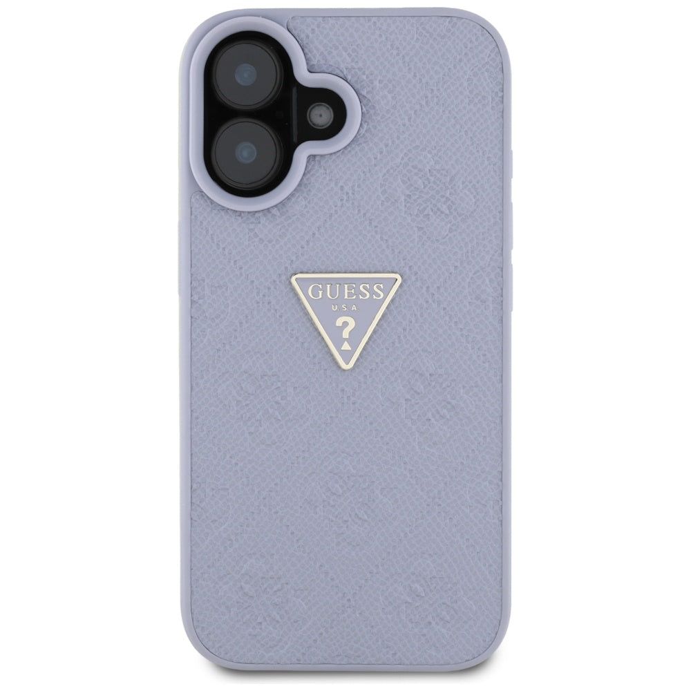 Deksel for Apple iPhone 16, Guess, Hot Stamp 4G Pattern Triangle Logo, Lys Lilla