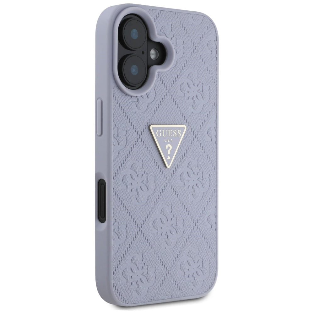 Deksel for Apple iPhone 16, Guess, Hot Stamp 4G Pattern Triangle Logo, Lys Lilla