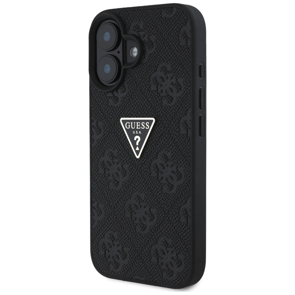 Deksel for Apple iPhone 16, Guess, Hot Stamp 4G Pattern Triangle Logo, Svart