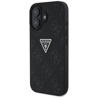 Deksel for Apple iPhone 16, Guess, Hot Stamp 4G Pattern Triangle Logo, Svart