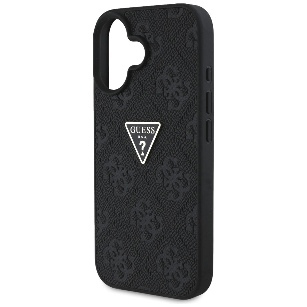Deksel for Apple iPhone 16, Guess, Hot Stamp 4G Pattern Triangle Logo, Svart