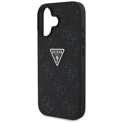 Deksel for Apple iPhone 16, Guess, Hot Stamp 4G Pattern Triangle Logo, Svart