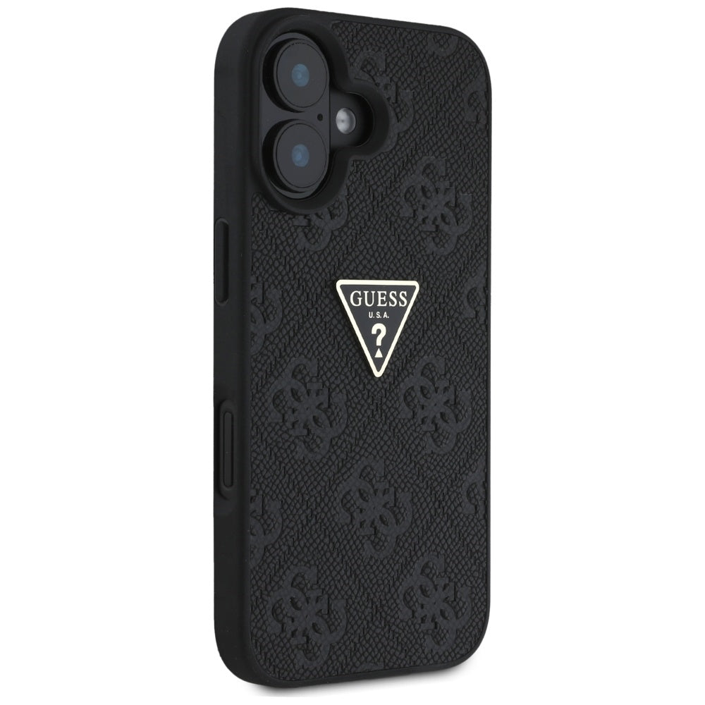 Deksel for Apple iPhone 16, Guess, Hot Stamp 4G Pattern Triangle Logo, Svart