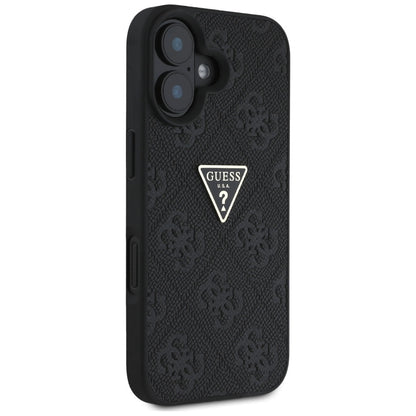 Deksel for Apple iPhone 16, Guess, Hot Stamp 4G Pattern Triangle Logo, Svart