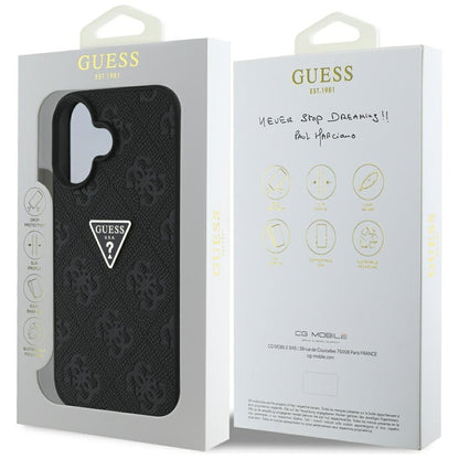 Deksel for Apple iPhone 16, Guess, Hot Stamp 4G Pattern Triangle Logo, Svart