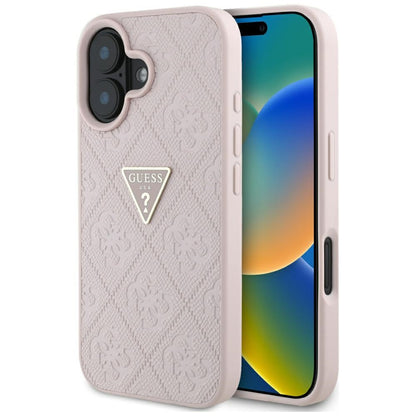 Deksel for Apple iPhone 16, Guess, Hot Stamp 4G Pattern Triangle Logo, Rosa