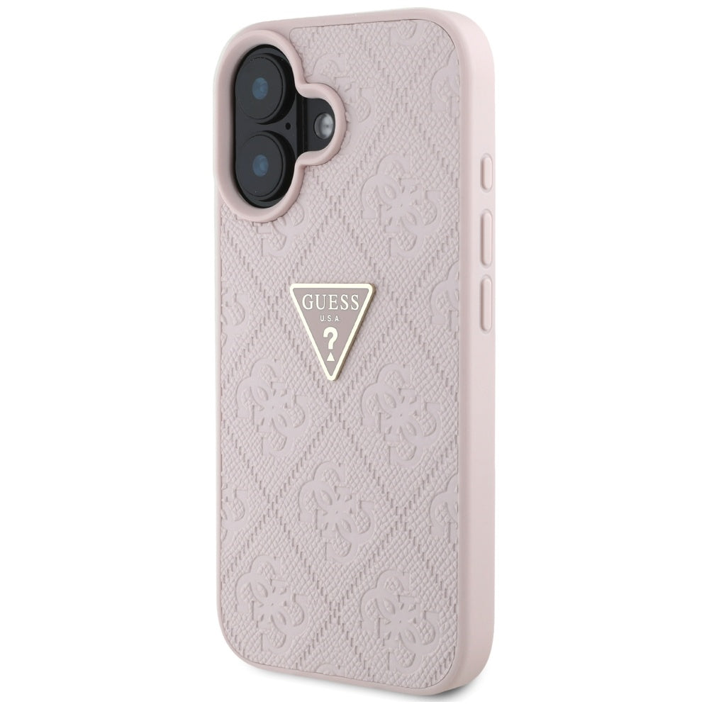 Deksel for Apple iPhone 16, Guess, Hot Stamp 4G Pattern Triangle Logo, Rosa