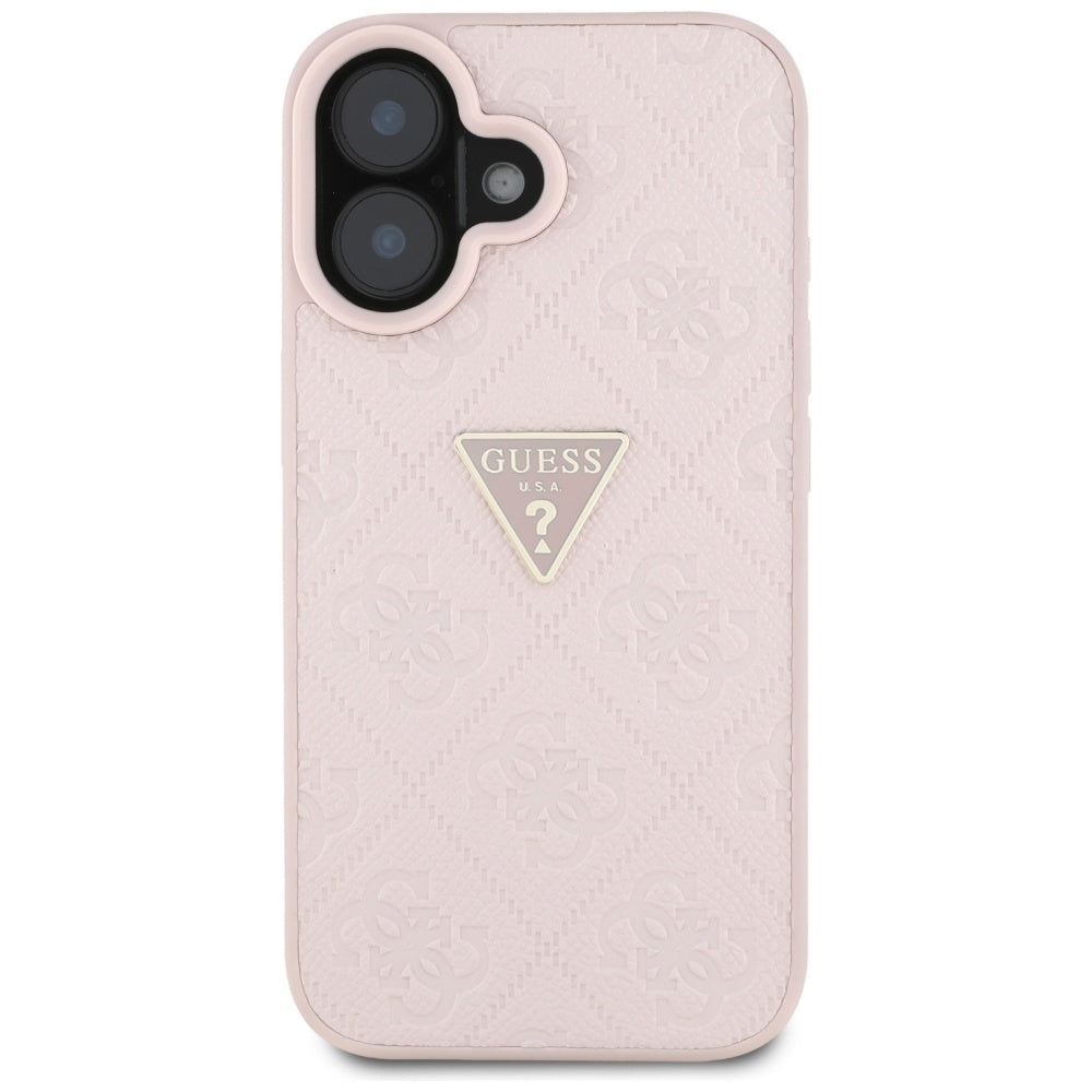 Deksel for Apple iPhone 16, Guess, Hot Stamp 4G Pattern Triangle Logo, Rosa