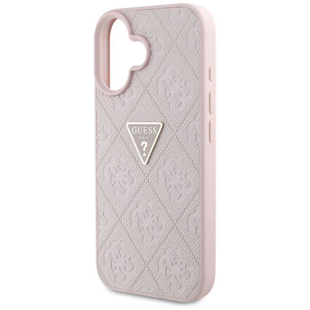 Deksel for Apple iPhone 16, Guess, Hot Stamp 4G Pattern Triangle Logo, Rosa